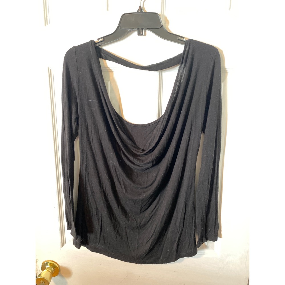 Black Long Sleeve Cowl Back Top Open Back Strap Detail XL